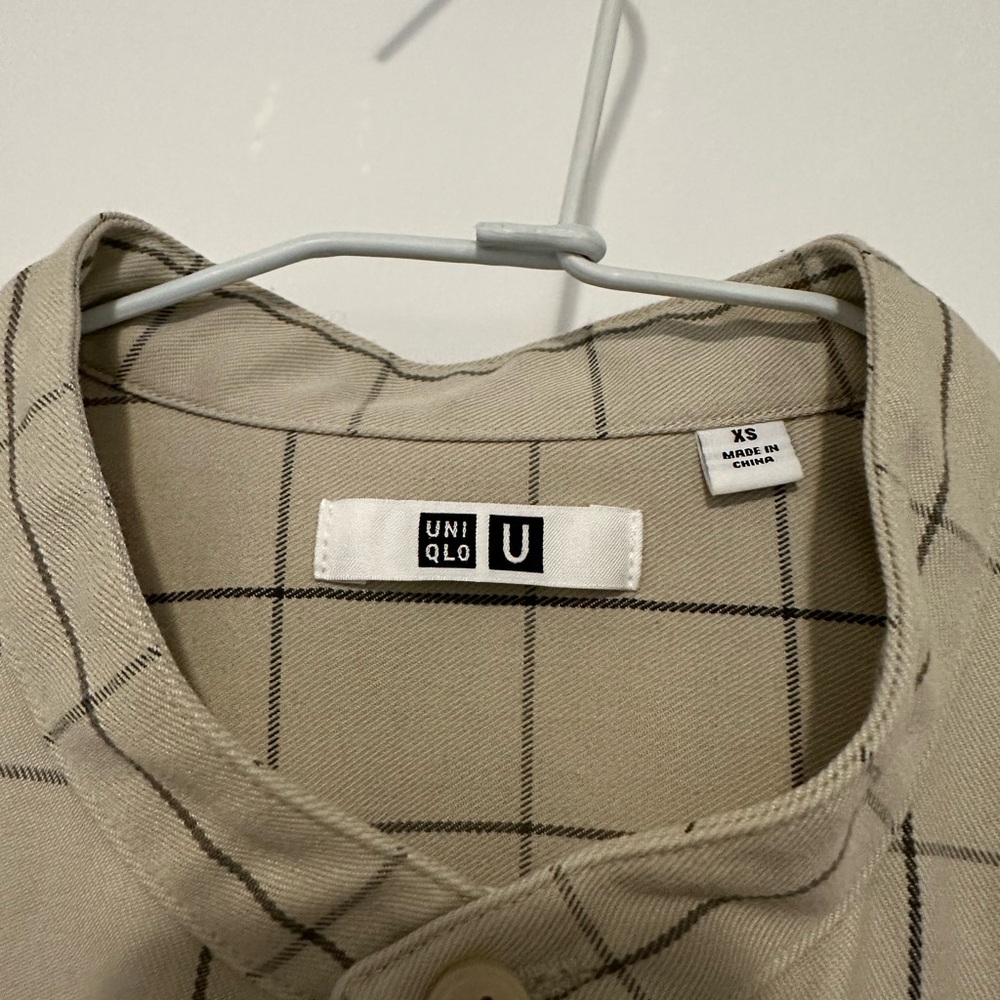 Uniqlo U Collection Cotton Flannel Oversized Beige Checkered Shirt View 4